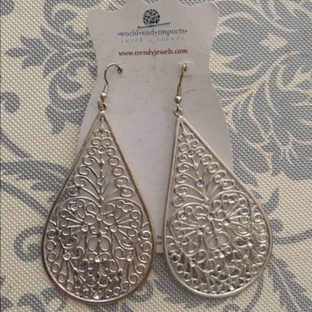 Long Boho Boutique Teardrop Earrings Silver